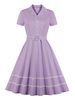 Robe rétro des années 1950 col rabattu boutons couches manches courtes longueur genou couleur bloc robe Rockabilly