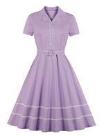 Robe rétro des années 1950 col rabattu boutons couches manches courtes longueur genou couleur bloc robe Rockabilly