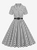 Robe Rétro Des Années 1950 Col Rabattu Boutons Manches Courtes Robe Trapèze À Pois