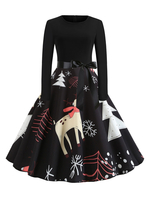 Robe rétro des années 1950 imprimée arcs de femme robe à manches longues col rond Rockabilly