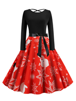 Robe rétro des années 1950 Jewel Neck Cut Out manches longues femme modèle Rockabilly robe de Noël