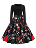 Robe rétro des années 1950 Jewel Neck manches longues Bows Femme longueur genou Motif Noël Robe Swing