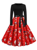 Robe rétro des années 1950 Jewel Neck manches longues femme Motif Noël Rockabilly Robe