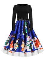 Robe rétro des années 1950 modèle de Noël femme manches longues robe Rockabilly cou bijou