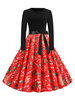 Robe rétro des années 1950 modèle de Noël manches longues Bow Sash Swing Dress