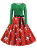 Robe rétro des années 1950 modèle de Noël rouge femme manches longues robe bijou cou Rockabilly