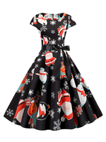 Robe rétro des années 1950 noire modèle de Noël femme robe évasée manches courtes