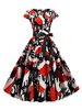 Robe rétro des années 1950 noire motif de Noël femme robe manches courtes Rockabilly