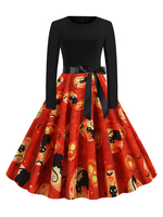 Robe rétro des années 1950 Oragnge rouge modèle de Noël femme robe à manches longues col bijou