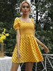 Robe rétro des années 1950 Robe Rockabilly à manches courtes et à pois jaunes