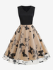 Robe Rétro Des Années 1950 Robe Rockabilly Noire Bicolore Brodée Sans Manches À Col En V