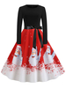 Robe rétro des années 1950 rouge modèle de Noël femme manches longues robe bijou au cou