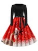 Robe rétro des années 1950 rouge modèle de Noël femme manches longues robe bijou au cou