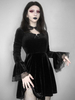 Robe rétro femme noire à manches longues en dentelle plissée robe gothique en polyester gothique