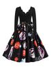 Robe rétro pour femme des années 1950 rose motif de Noël à manches longues robe Rockabilly