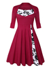 Robe rétro robe vintage 1950’ Robe femme en Bourgogne demi-manches àcol bijou Robe Rockabilly
