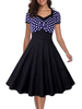 Robe rétro robe vintage 1950’ Robe Femme Manches Courtes Col Carré Robe Rockabilly