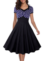 Robe rétro robe vintage 1950’ Robe Femme Manches Courtes Col Carré Robe Rockabilly
