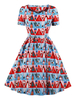 Robe rétro rouge à manches courtes et chérie