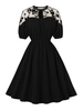 Robe Rétro Vintage 1950s Femme Courte avec Manches Courtes Amples Coupe Cintrée Bas Evasée Bicolores