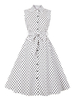 Robe Rétro Vintage 1950s Femme Courte Imprimé Pois à Col Revers avec Bretelles Coupe Cintrée à Lacets Bas Evasée Bicolores
