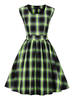 Robe Rétro Vintage 1950s Imprimé Courte Femme à Col Rond avec Bretelles Coupe Cintrée Bas Evasée Bicolores