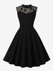 Robe Rétro Vintage Col Rond Dentelle Années 1950 Style Audrey Hepburn Sans Manches Robe Rockabilly Noire