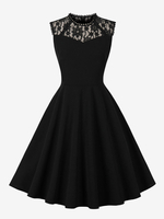Robe Rétro Vintage Col Rond Dentelle Années 1950 Style Audrey Hepburn Sans Manches Robe Rockabilly Noire