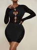 Robe Sexy Courte Femme Moulante à Col Rond avec Manches Longues Coupe Cintrée Unicolore