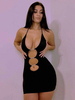 Robe Sexy Courte Moulante Femme avec Bretelles à Col Décolleté Coupe Cintrée Unicolore