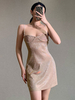 Robe Sexy Courte Moulante Femme en Paillette avec Bretelles Coupe Cintrée Unicolore