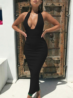 Robe Sexy Femme noir dos décolleté en fibres de coton sans manches à licou Robes de club
