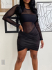 Robe Sexy Moulante Courte en Mousseline Femme à Col Rond avec Manches Longues Coupe Cintrée Unicolore