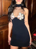 Robe Sexy Moulante Courte Femme à Col Décolleté avec Manches Longues Coupe Cintrée Unicolore