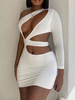 Robe Sexy Moulante Courte Femme à Col Décolleté avec Manches Longues Coupe Cintrée Unicolore