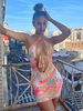 Robe Sexy Robe Club Femme Imprimé Courte avec Bretelles à Col Décolleté à Lacets avec Epaule Dénudée Coupe Cintrée Robe Eté