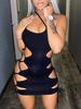 Robe Sexy Robe de Club Courte Creusante à Lacets avec Bretelles à Col Décolleté Coupe Cintrée Unicolore avec Dos Nu Robe de Soirée Robe de Cocktail