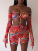 Robe Sexy Robe de Club Imprimé Courte Femme Sexy avec Manches Longues avec Epaule Dénudée Coupe Cintrée à Lacets Transparente Robe Eté