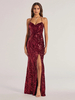 Robe sirène à paillettes bordeaux fente haute décolleté en cœur bretelles nouées dans le dos robe longue de soirée formelle pour femmes 2025