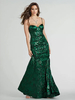 Robe sirène à paillettes verte à bretelles en cœur pour femme 2025