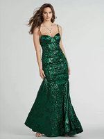 Robe sirène à paillettes verte à bretelles en cœur pour femme 2025