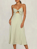 Robe Soirée Longue Femme Eté avec Bretelles à Col Décolleté en V à Lacets Coupe Cintrée Unicolore Robe de Club Sexy
