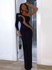 Robe Soirée Longue Robe de Sirène avec Manche Longue avec Epaule Dénudée Coupe Cintrée Unicolore