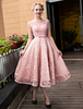 Robe soutenue de cocktail A-ligne en dentelle Cameo Rose col rond avec perles longueur molletlacets de dentelle et doublure et jupon
