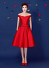 Robe soutenue de cocktail A-ligne Tissu de satin rouge hors de l