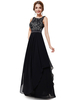 Robe sublimé de bal A-ligne en chiffon col rond multicouche longueur plancher