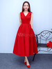 Robe sublimée de cocktail A-ligne Tissu de satin bordeaux col à revers avec poches longueur molletdétail zip et doublure et jupon de cocktail