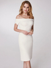 Robe sublimée de cocktail fourreau en polyester blanc col bateau fendu longueur genoudétail zip sans doublure avec jupon de cocktail