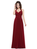 robe sublime de soirée A-ligne en chiffon bordeaux plissé à licou longueur plancher