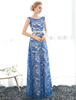 Robe sublime de soirée A-ligne en dentelle avec ceinture col rond longueur plancher